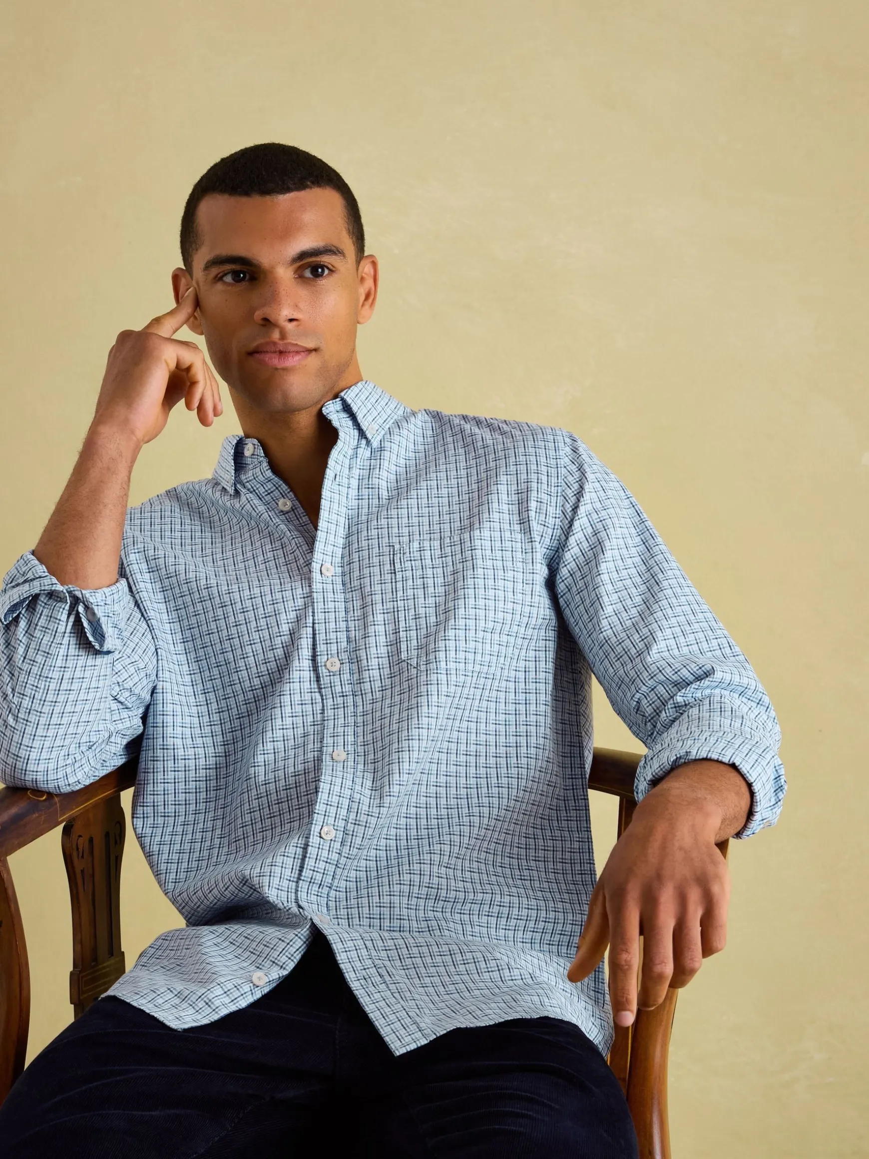 Abbott Blue Checked Cotton Poplin Shirt