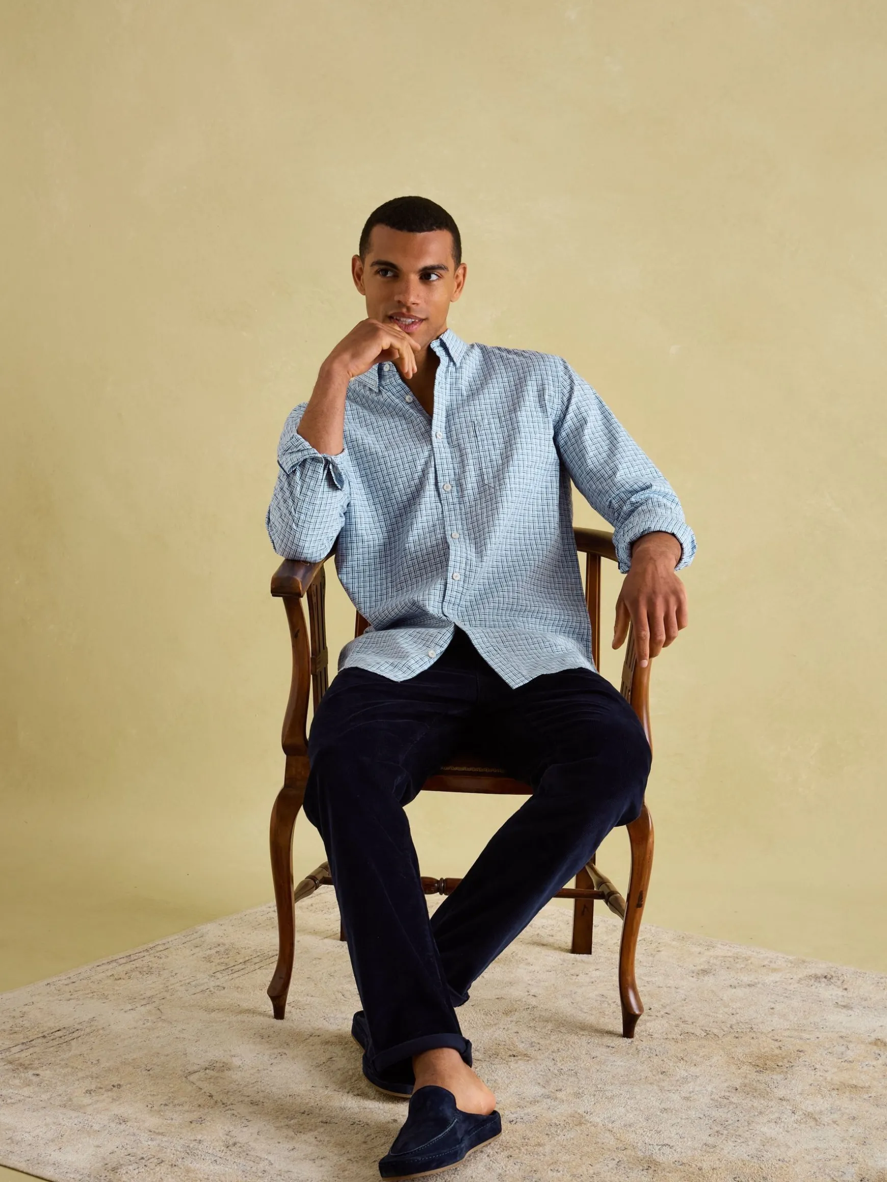 Abbott Blue Checked Cotton Poplin Shirt