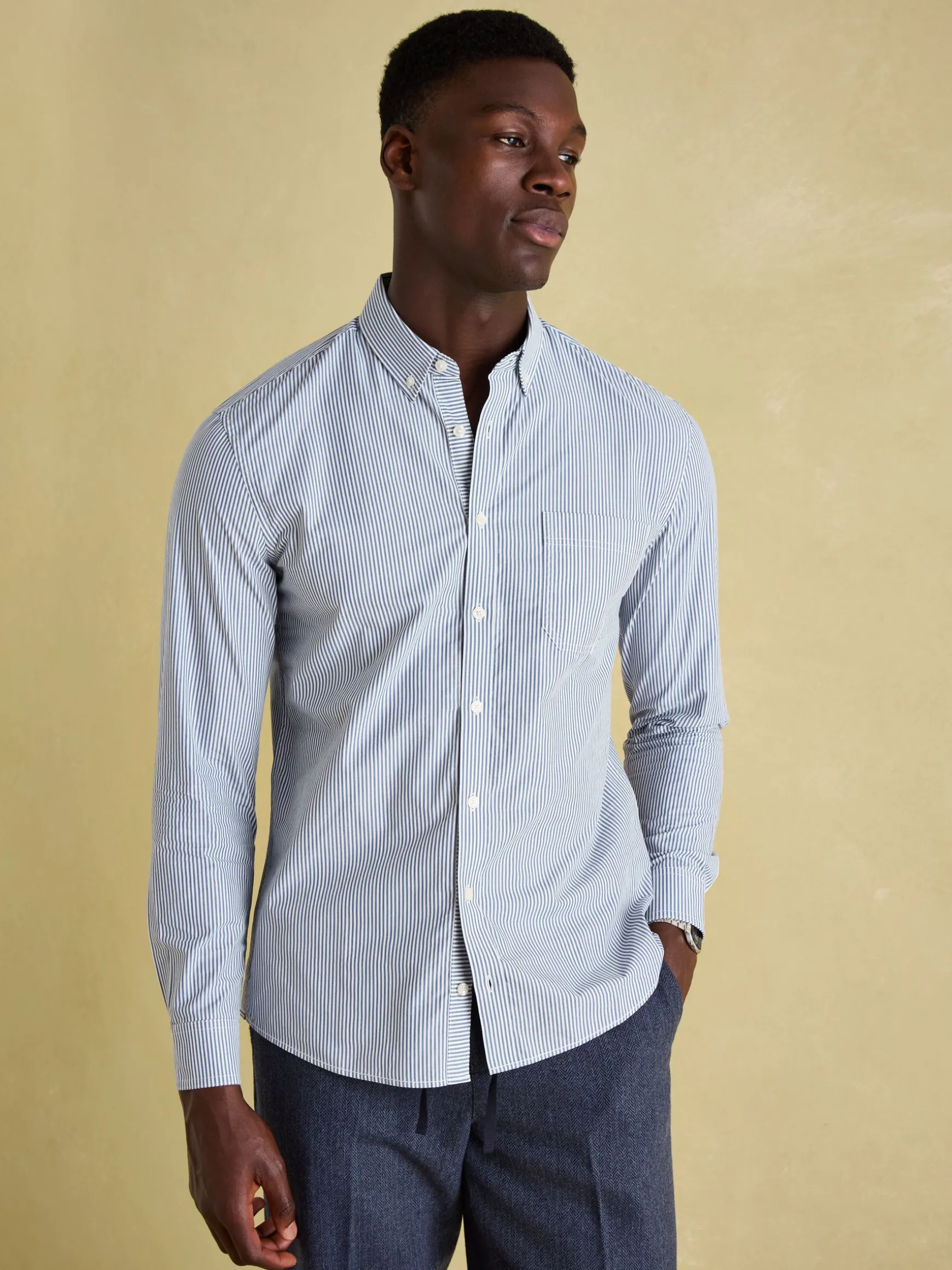 Abbott Blue Pinstriped Cotton Poplin Shirt