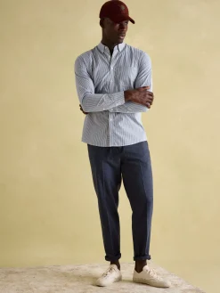 Abbott Blue Pinstriped Cotton Poplin Shirt