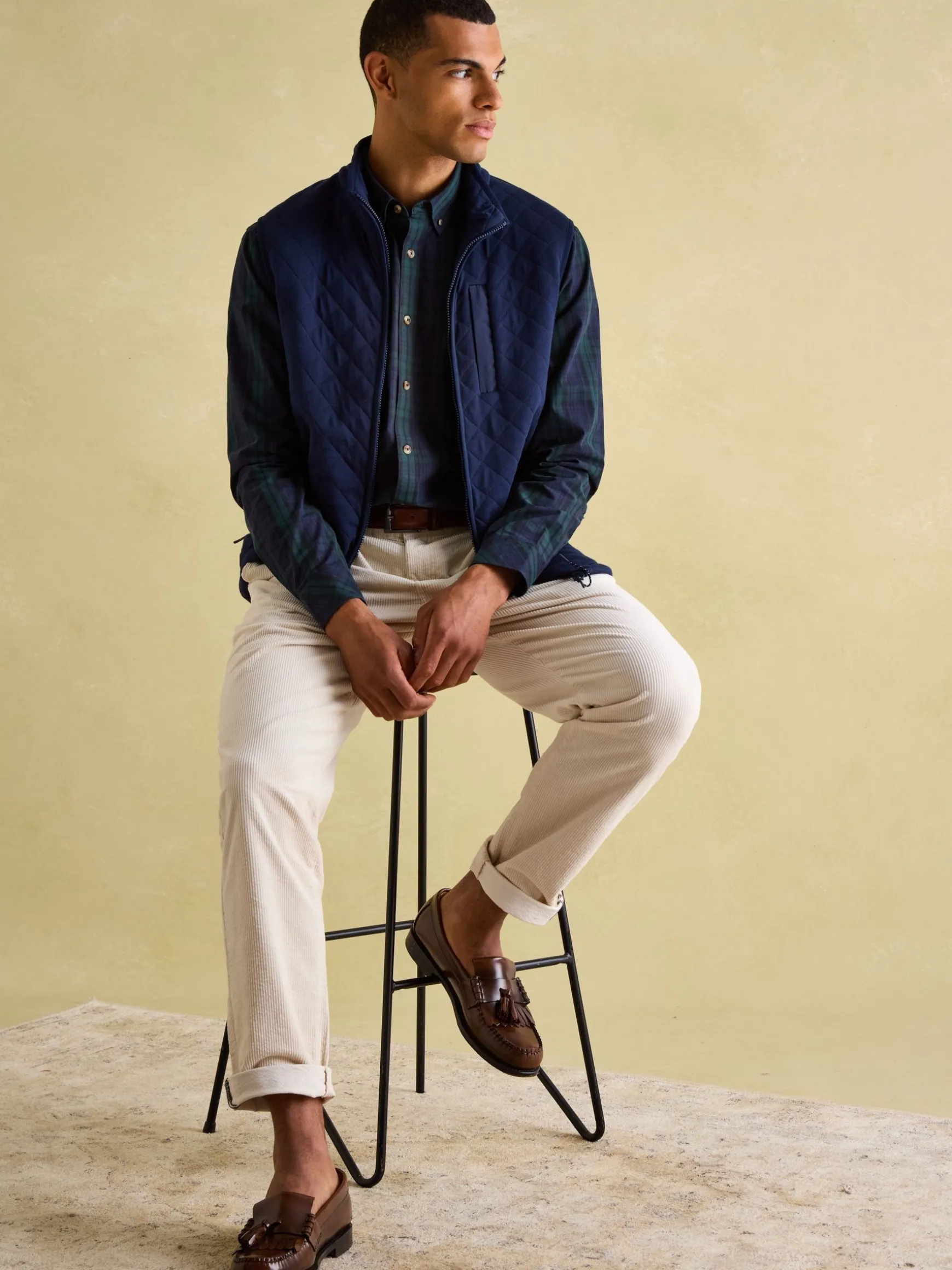 Abbott Navy Blue Checked Cotton Poplin Shirt