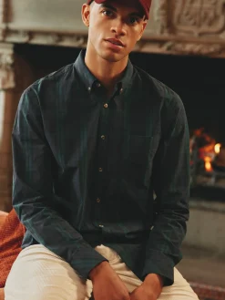 Abbott Navy Blue Checked Cotton Poplin Shirt