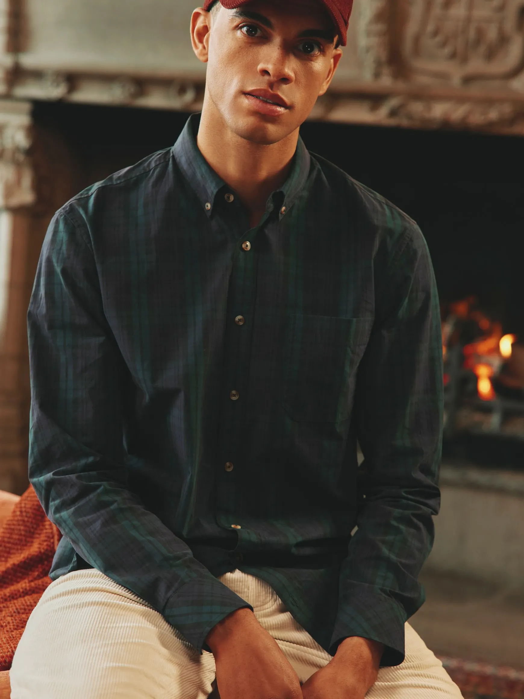 Abbott Navy Blue Checked Cotton Poplin Shirt