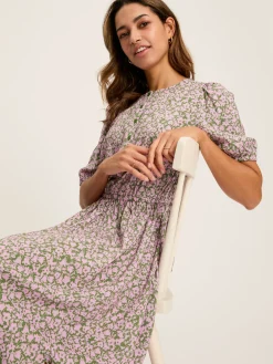 Adele Green & Pink Floral Button Down Midi Dress with Slit