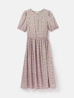 Adele Green & Pink Floral Button Down Midi Dress with Slit