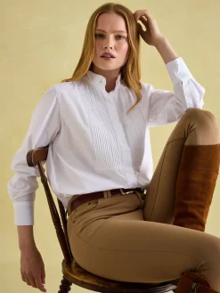 Adeline White Pleated Tuxedo-Style Shirt