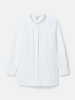 Adeline White Pleated Tuxedo-Style Shirt
