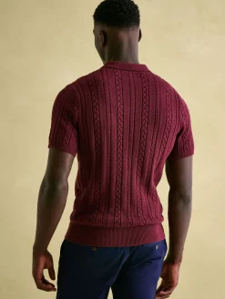 Adlington Burgundy Cable Knitted Polo Shirt