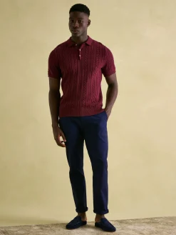 Adlington Burgundy Cable Knitted Polo Shirt