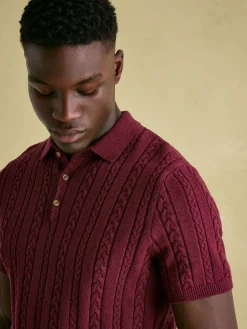 Adlington Burgundy Cable Knitted Polo Shirt