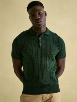 Adlington Green Cable Knitted Polo Shirt