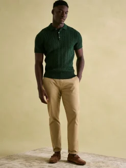 Adlington Green Cable Knitted Polo Shirt