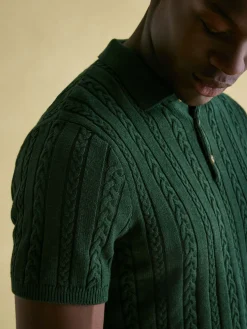 Adlington Green Cable Knitted Polo Shirt