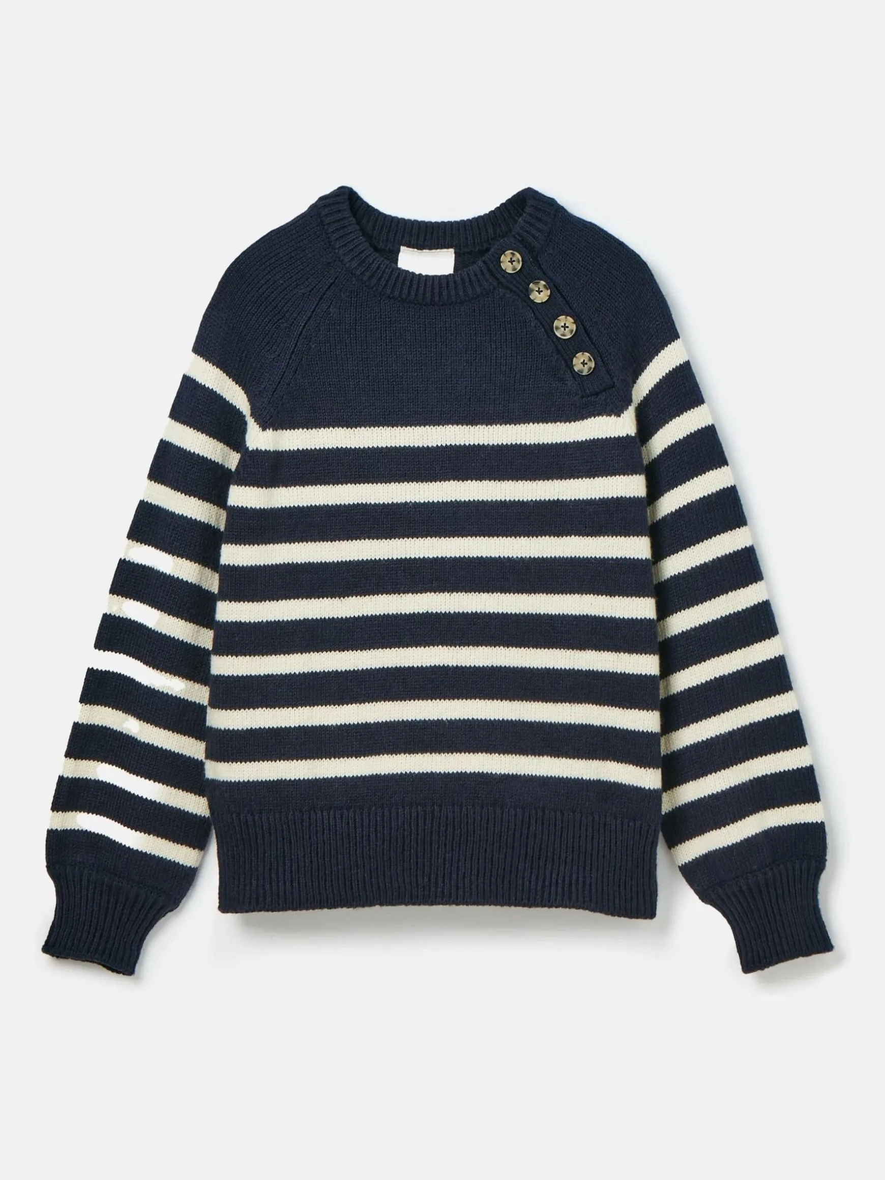 Agnes Navy Striped Button Neck Jumper
