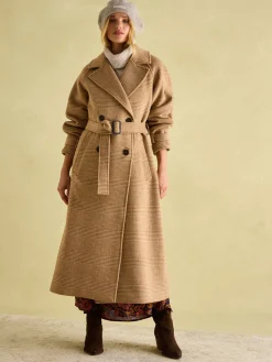 Amberley Tan Brown Longline Wool Blend Coat with Belt