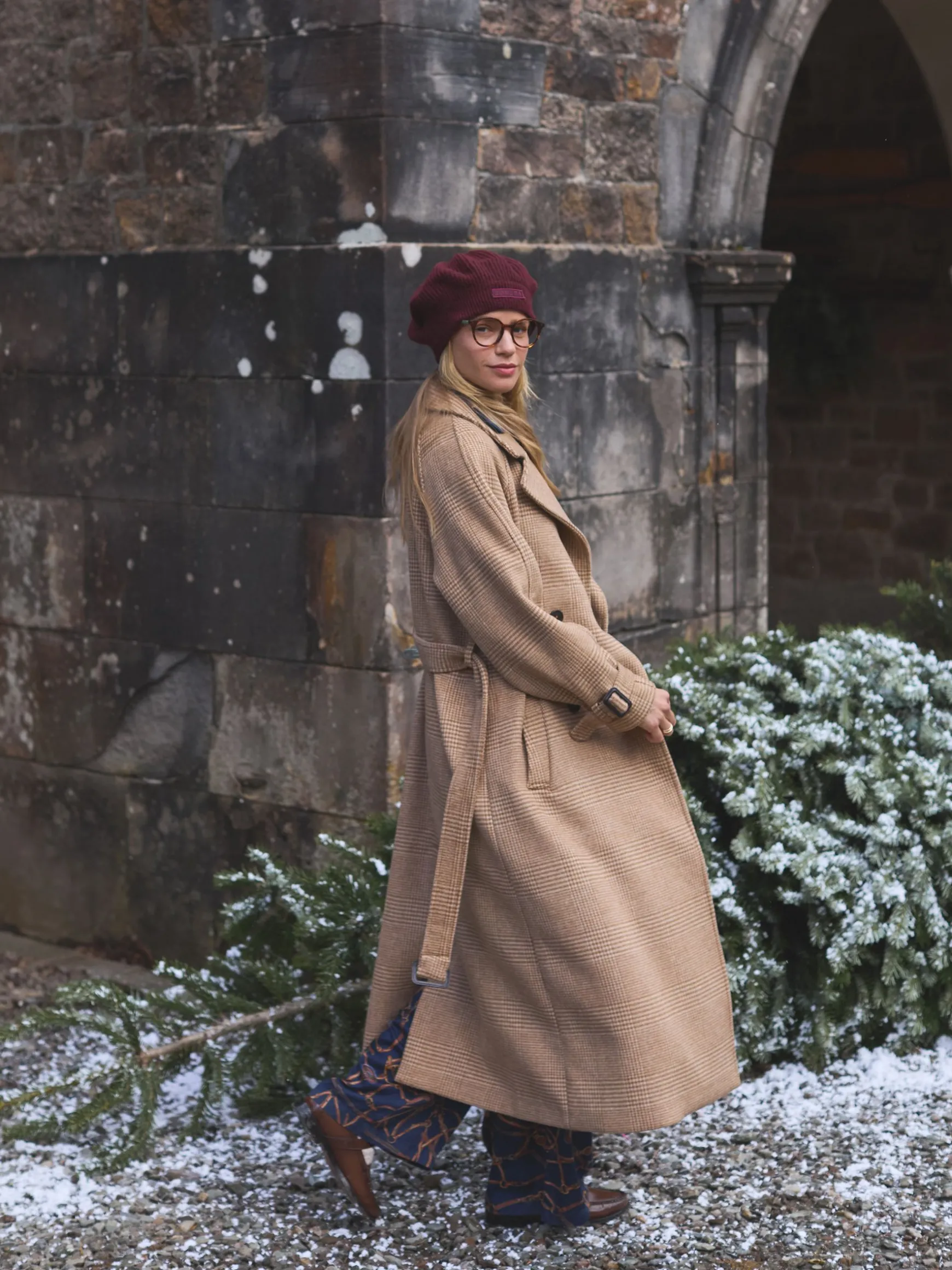 Amberley Tan Brown Longline Wool Blend Coat with Belt