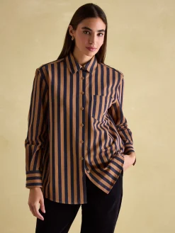 Amilla Navy & Tan Stripe Shirt
