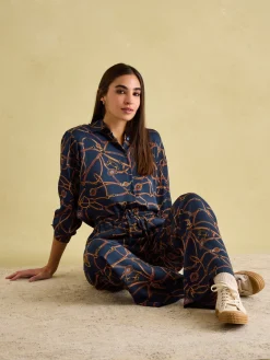 Amilla Navy Multi Satin Shirt