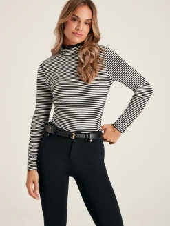 Amy Black/Cream Long Sleeve High Neck Jersey Top