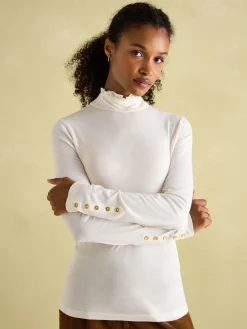 Amy Cream Long Sleeve High Neck Jersey Top