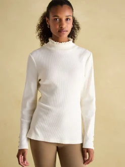 Amy Cream Ribbed Long Sleeve High Neck Jersey Top