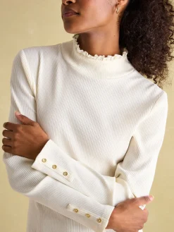Amy Cream Ribbed Long Sleeve High Neck Jersey Top