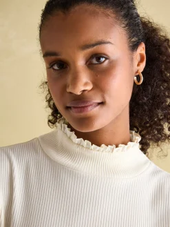 Amy Cream Ribbed Long Sleeve High Neck Jersey Top