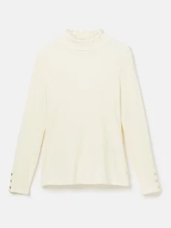 Amy Cream Ribbed Long Sleeve High Neck Jersey Top