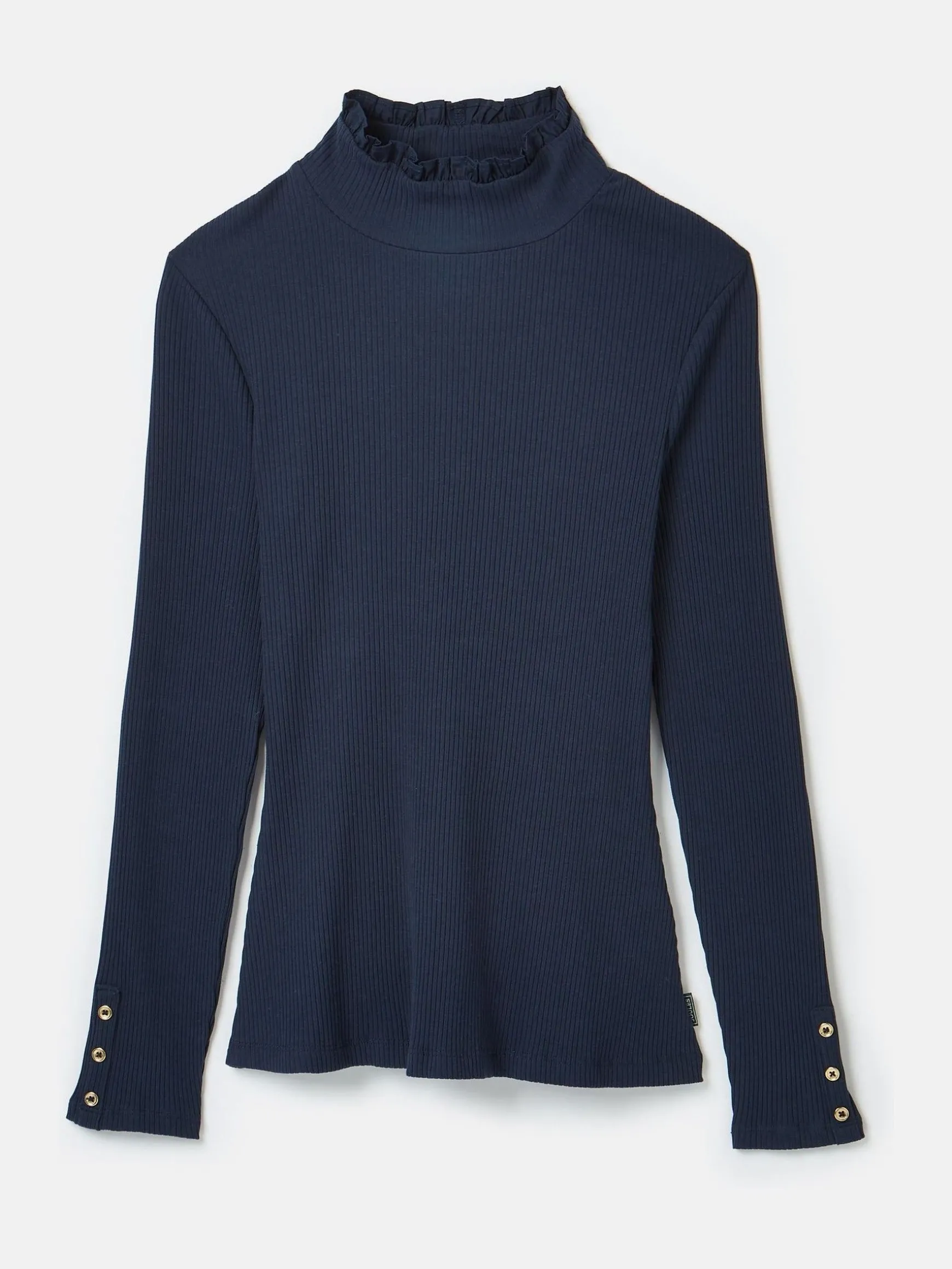 Amy Navy Ribbed Long Sleeve High Neck Jersey Top