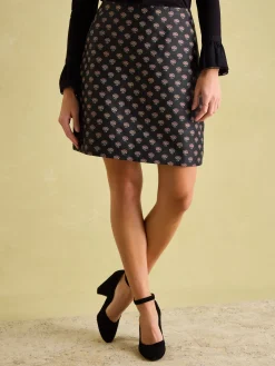 Annalise Black Jacquard A-Line Skirt