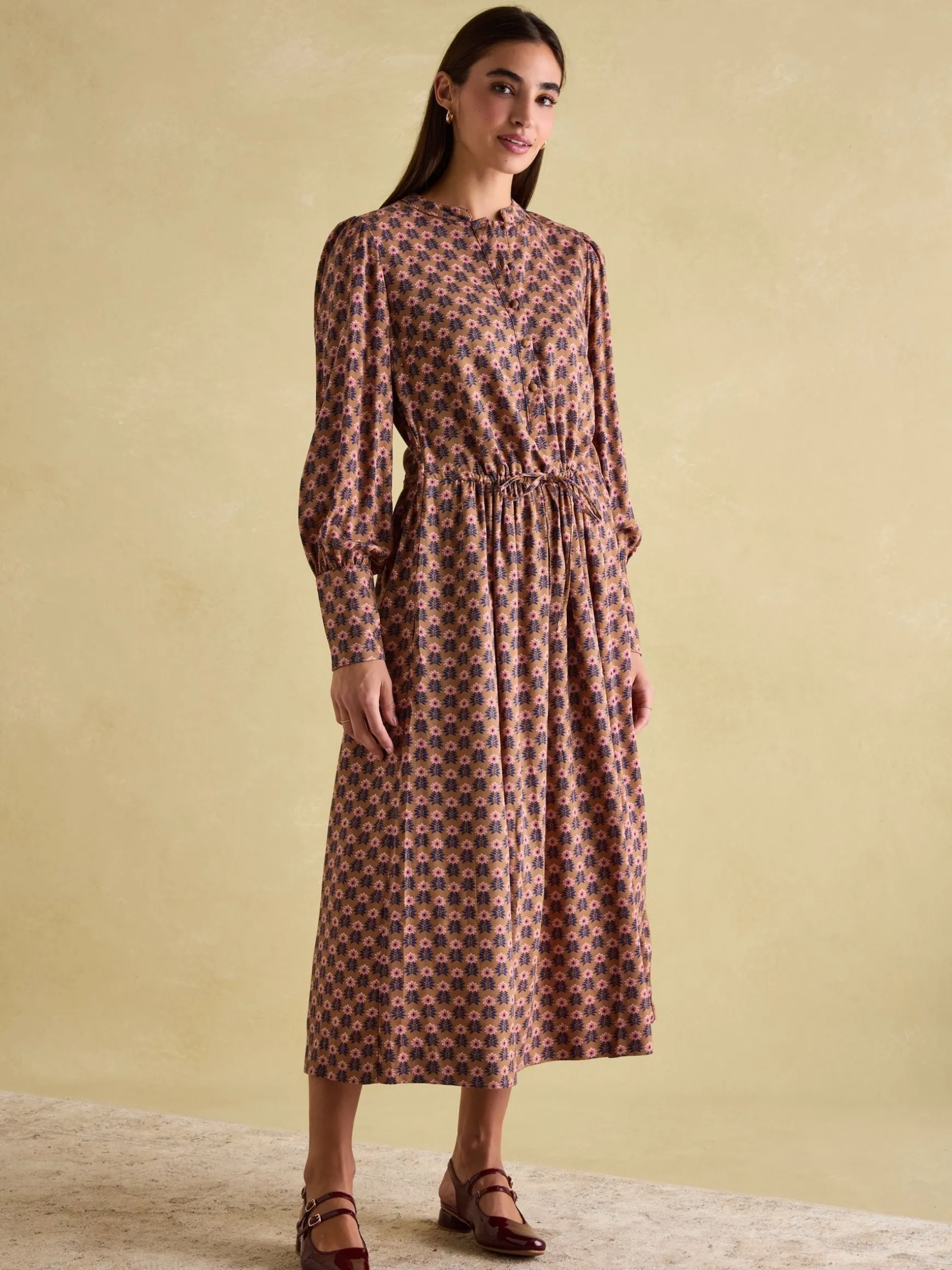 Aster Brown Tie Waist Midi Dress