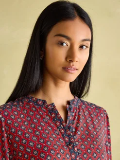 Aster Red and Navy Tie Waist Midi Dress