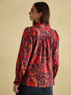 Auretta Navy Frill Neck Blouse