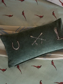 Back to the Country Green 100% Cotton Equestrian Corduroy Cushion