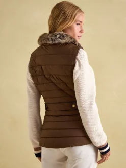 Beckley Brown Padded Showerproof Gilet With Detachable Faux Fur Collar