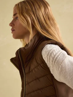 Beckley Brown Padded Showerproof Gilet With Detachable Faux Fur Collar