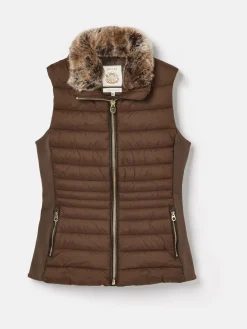 Beckley Brown Padded Showerproof Gilet With Detachable Faux Fur Collar