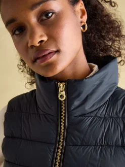 Beckley Navy Padded Showerproof Gilet With Detachable Faux Fur Collar