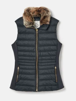 Beckley Navy Padded Showerproof Gilet With Detachable Faux Fur Collar