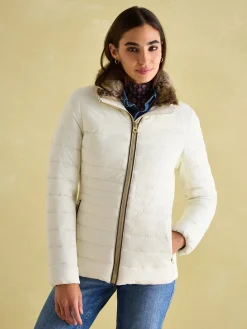 Beckley White Padded Showerproof Jacket with Faux Fur Trim