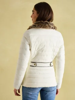 Beckley White Padded Showerproof Jacket with Faux Fur Trim
