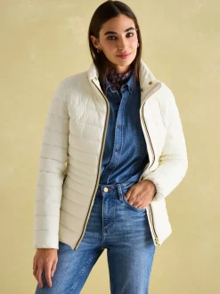 Beckley White Padded Showerproof Jacket with Faux Fur Trim
