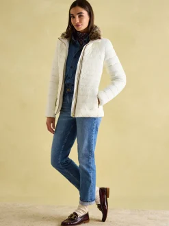 Beckley White Padded Showerproof Jacket with Faux Fur Trim