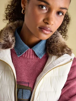 Beckley White Padded Showerproof Gilet With Detachable Faux Fur Collar