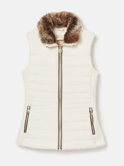 Beckley White Padded Showerproof Gilet With Detachable Faux Fur Collar