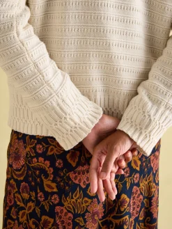 Bernie Cream Crew Neck Textured Jumper Contains Merino Wool