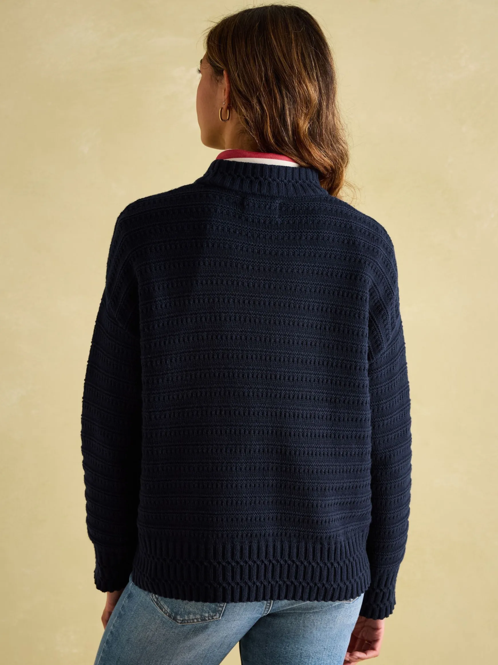 Bernie Navy Blue Crew Neck Textured Jumper Contains Merino Wool