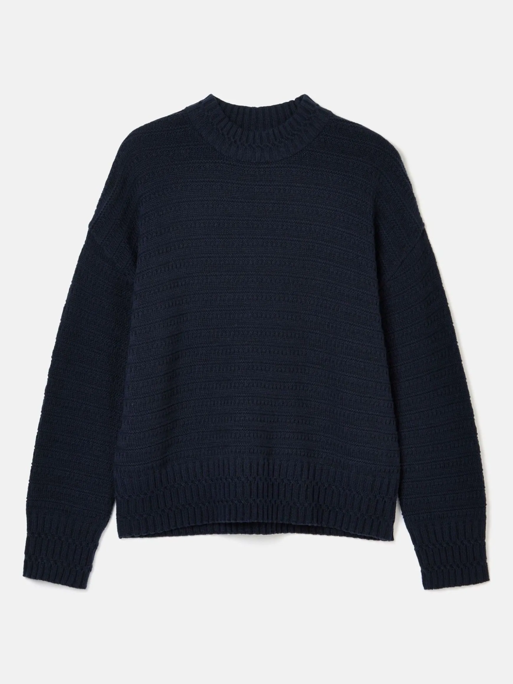Bernie Navy Blue Crew Neck Textured Jumper Contains Merino Wool