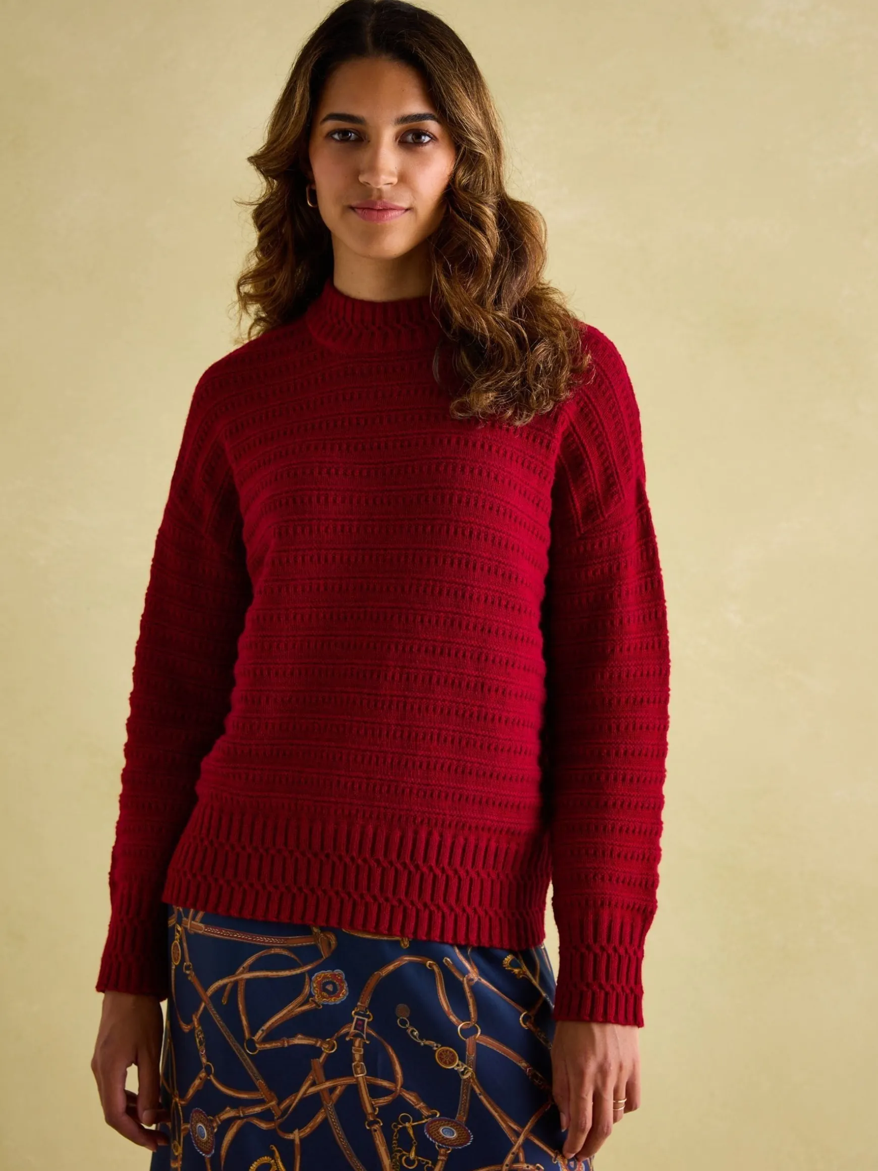 Bernie Red Crew Neck Textured Jumper Contains Merino Wool