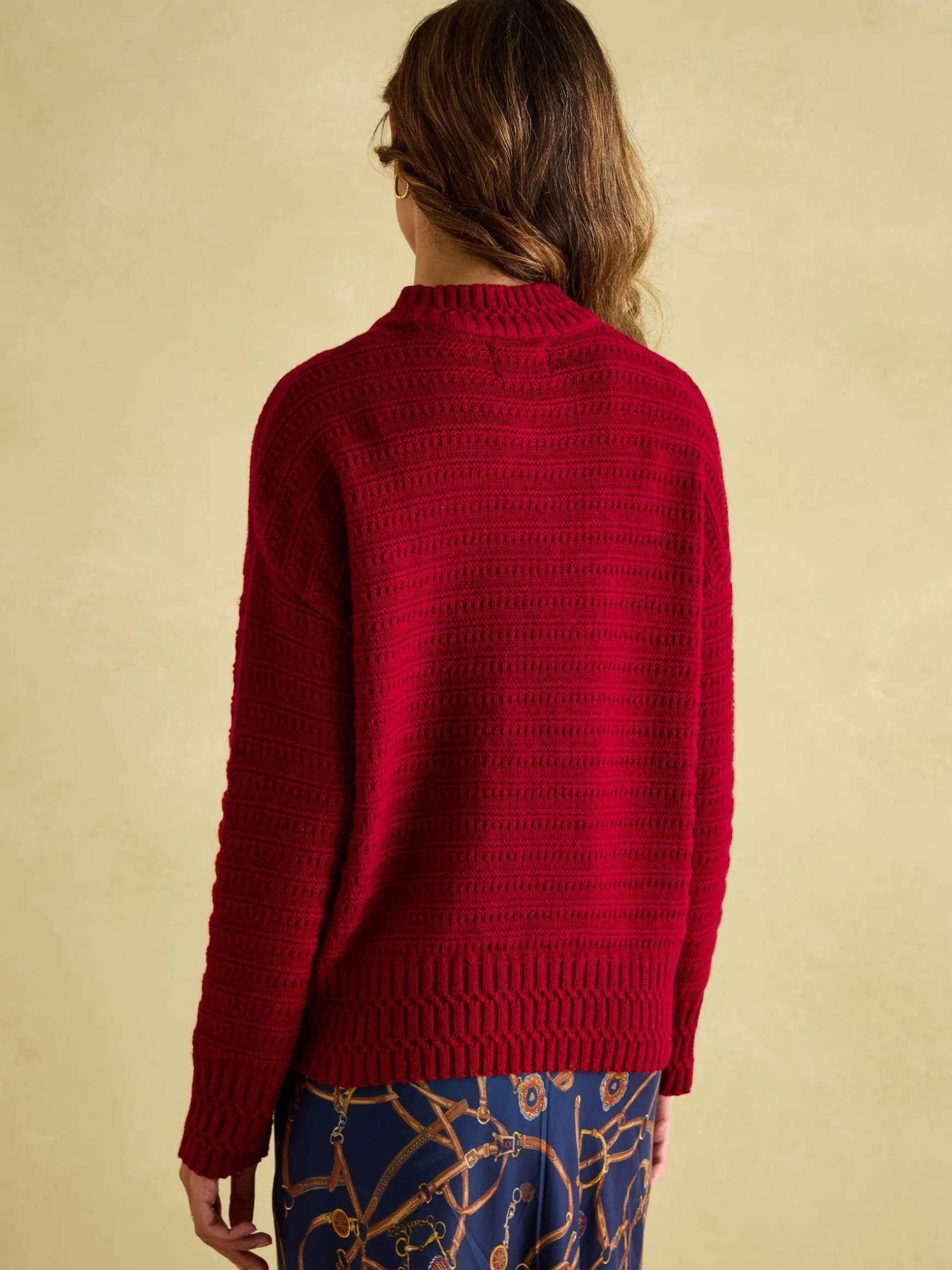 Bernie Red Crew Neck Textured Jumper Contains Merino Wool